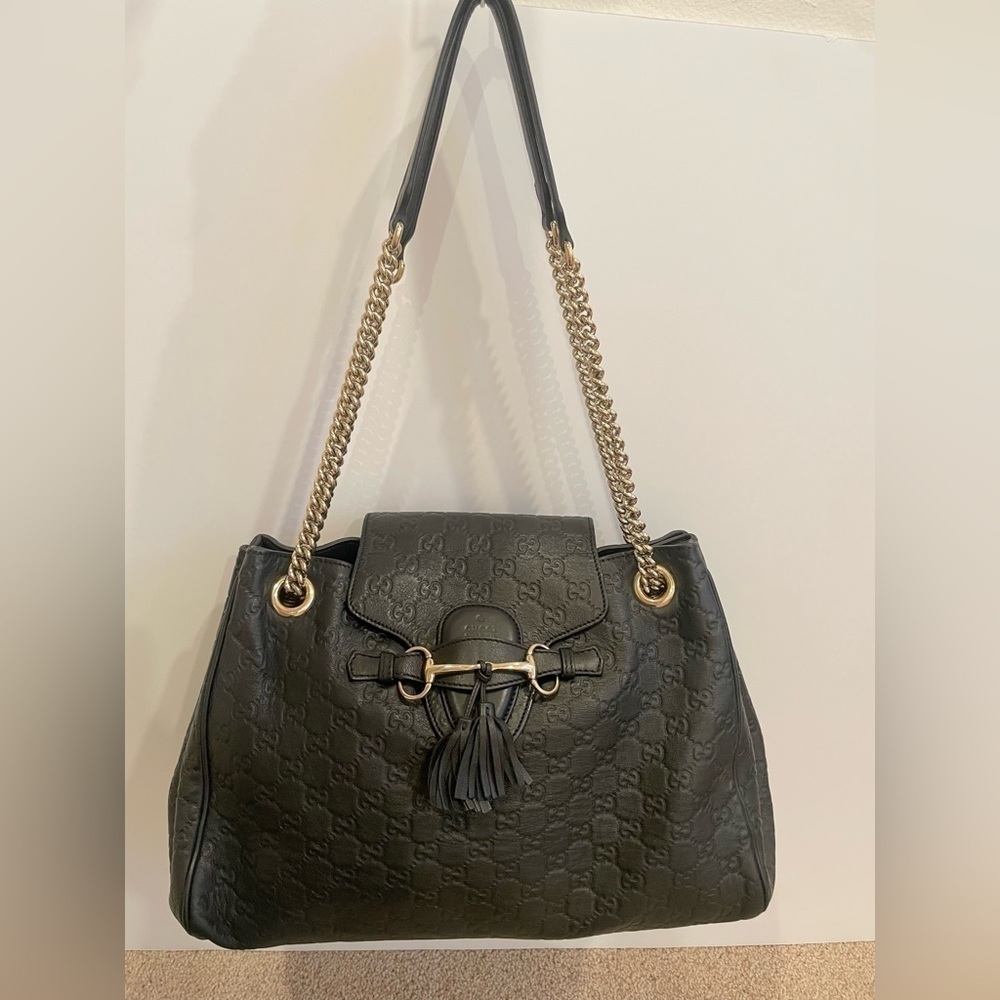 Gucci Black Leather Emily Medium Guccissima Shoulder Bag - Picture 2 of 15